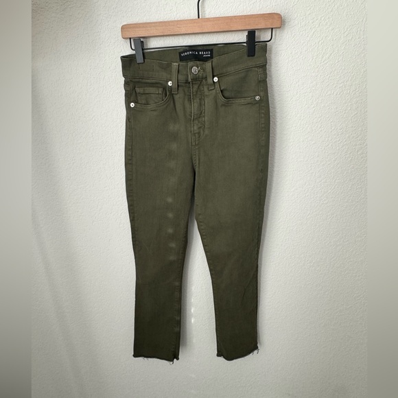 Veronica Beard Carly High Rise Kick Flare Jean in Olive Stone - Picture 3 of 11